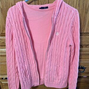Chaps Coral Cable Knit Women's Cardigan with Matching L/S tee